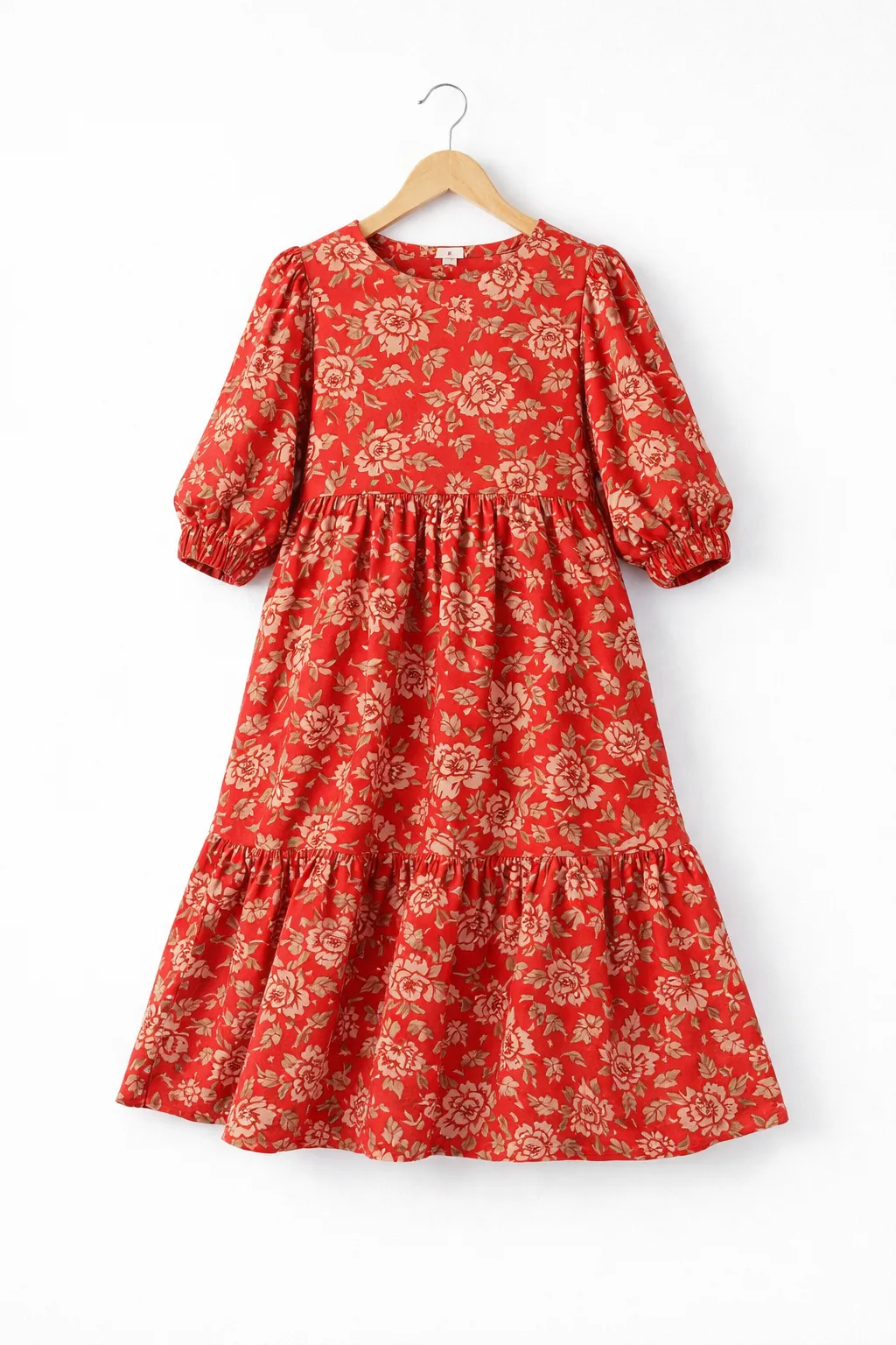 Women's Sage Red cotton voile Dress (lined)with Pockets view 4